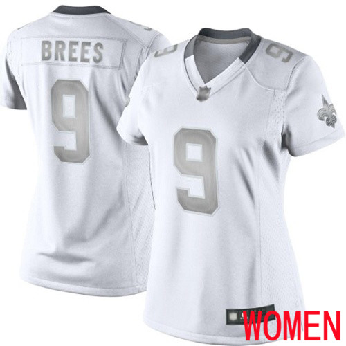 New Orleans Saints Limited White Women Drew Brees Jersey NFL Football #9 Platinum Jersey->women nfl jersey->Women Jersey